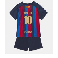 Fotbalové Dres Barcelona Ansu Fati #10 Dětské Domácí 2022-23 Krátký Rukáv (+ trenýrky)